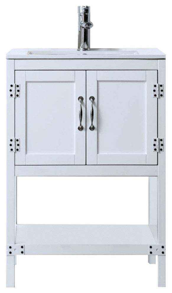 24" White Color Wood Sink Vanity With Ceramic Top-No Faucet