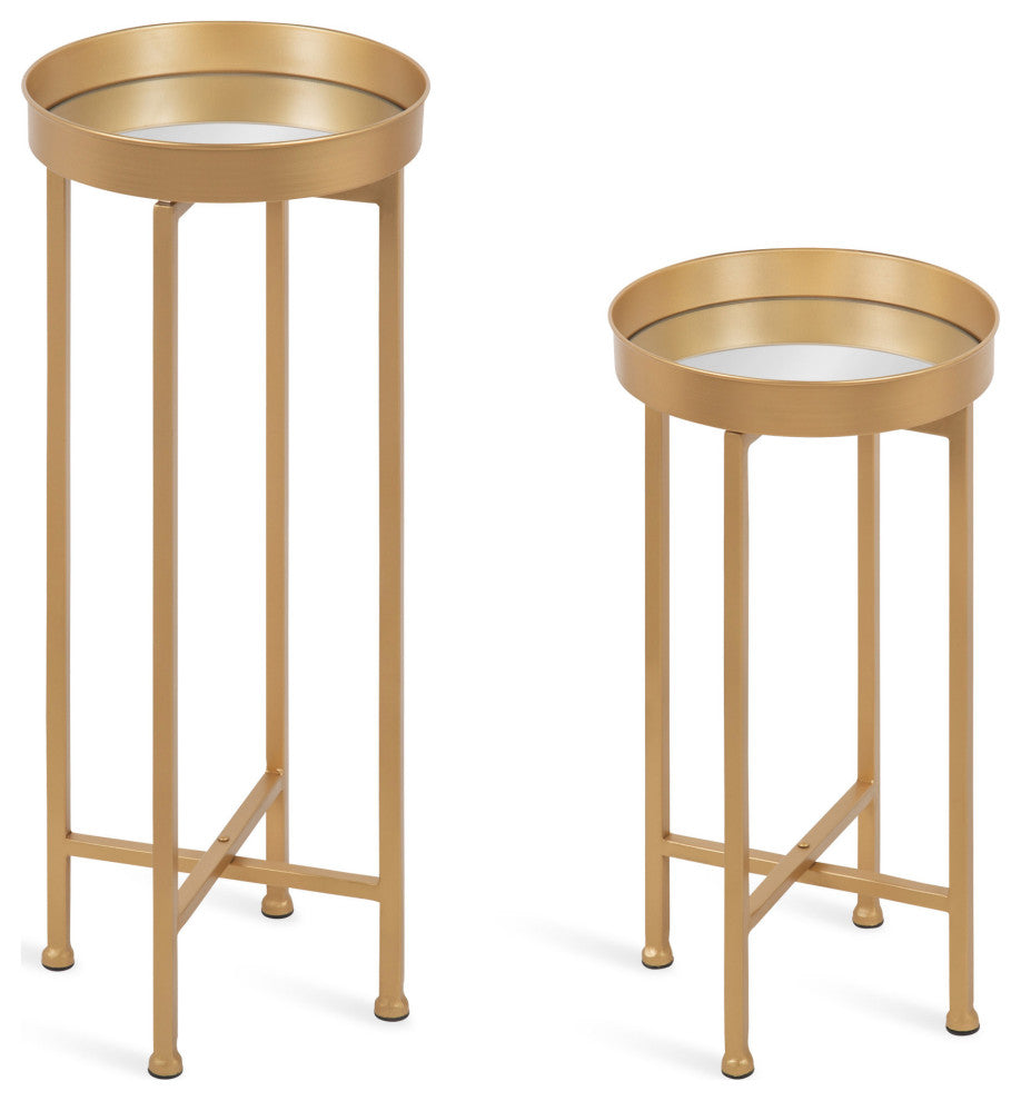 Celia Round Metal Foldable Tray Table Set, Gold 2 Piece