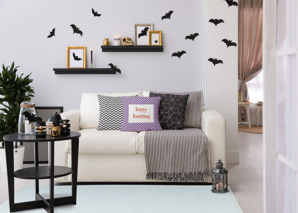 Happy Haunting Checks Accent Pillow, Orchid, 18"x18"