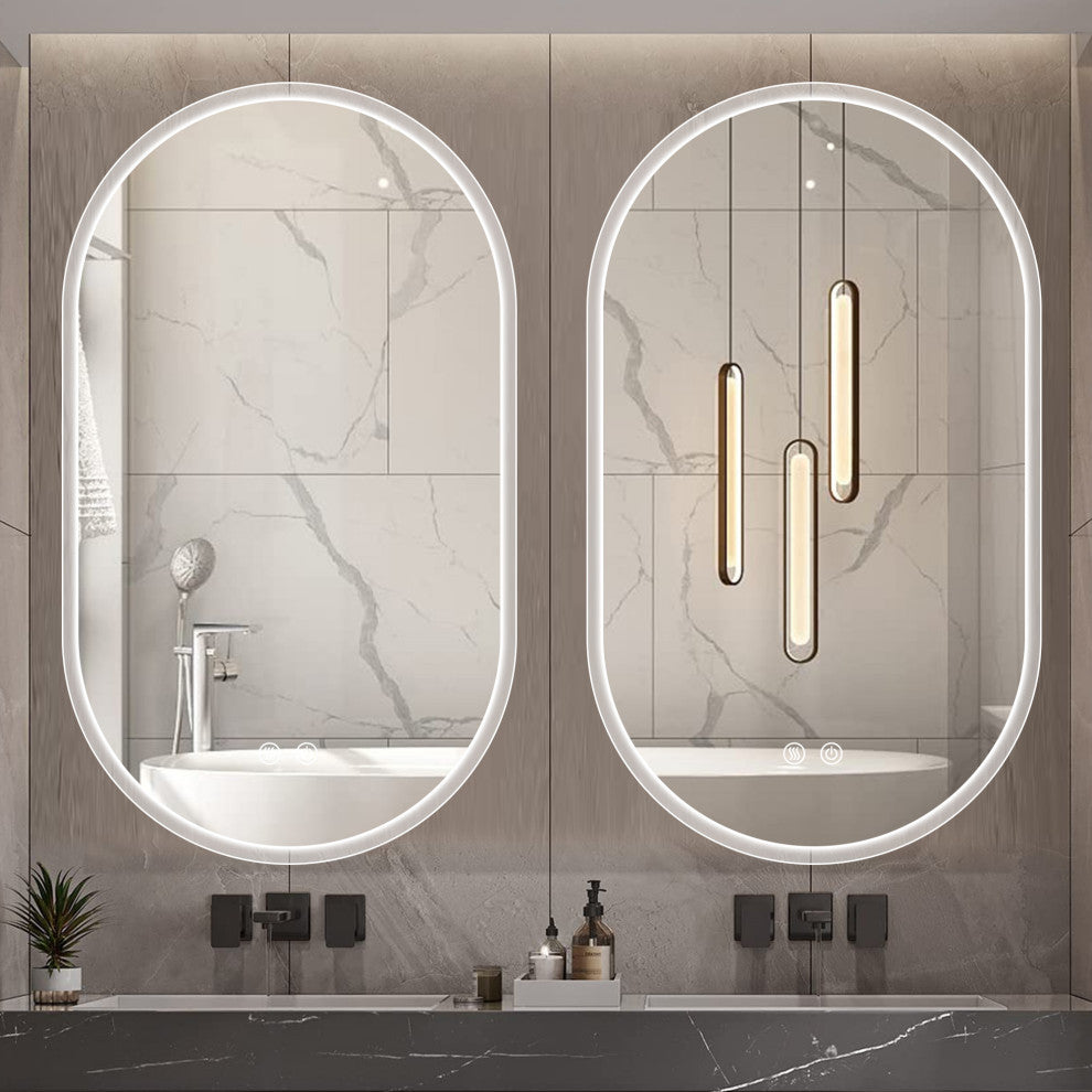 40" x 24" Oval Frameless Anti-Fog Wall-Mounted Bathroom Vanity LED Mirror