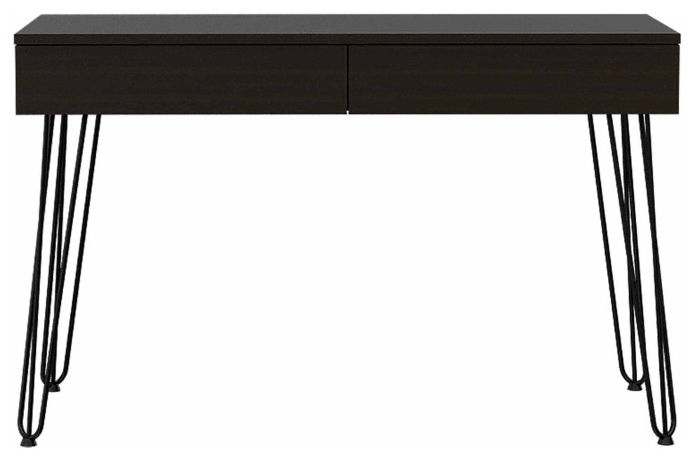 Oakland Writing Desk with 2 Drawers, Hairpin Legs, Black