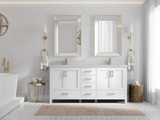 Malibu 72 Double Sink Bath Vanity in White  2" Carrara Quartz