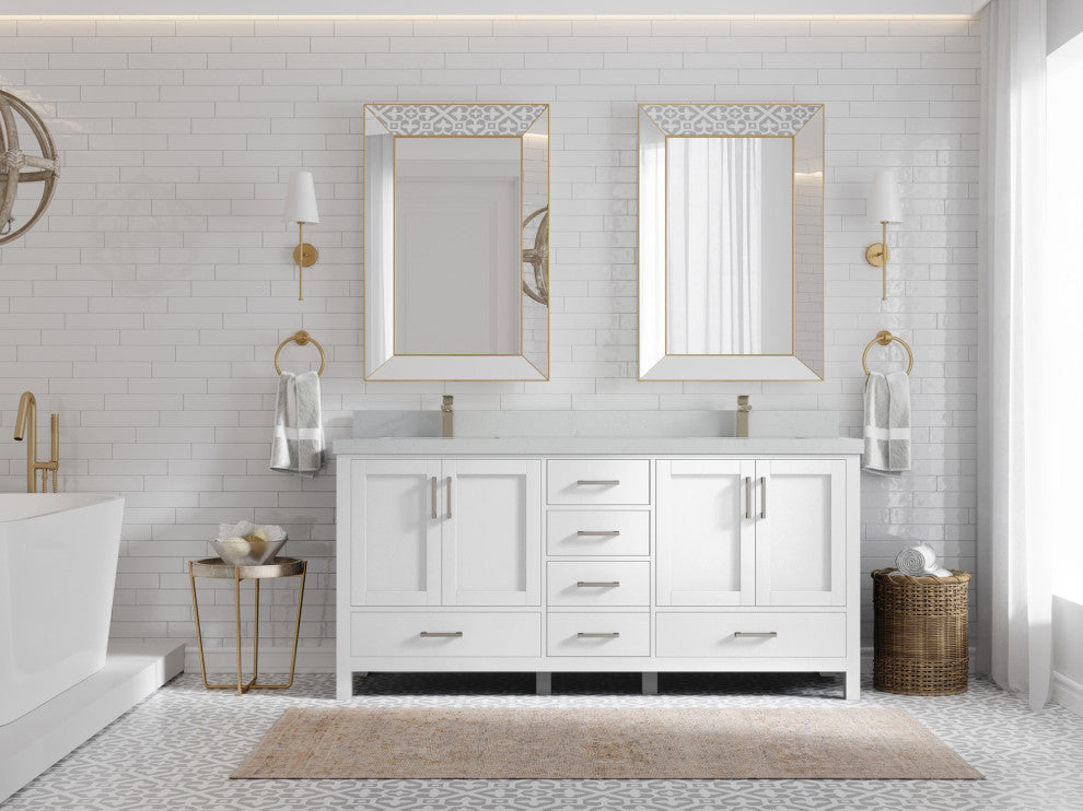 Malibu 72 Double Sink Bath Vanity in White  2" Carrara Quartz