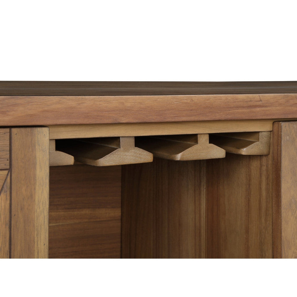 Benzara BM275729 Wood Sideboard Buffet Bar Cabinet, Stemware Rack, Rustic Brown