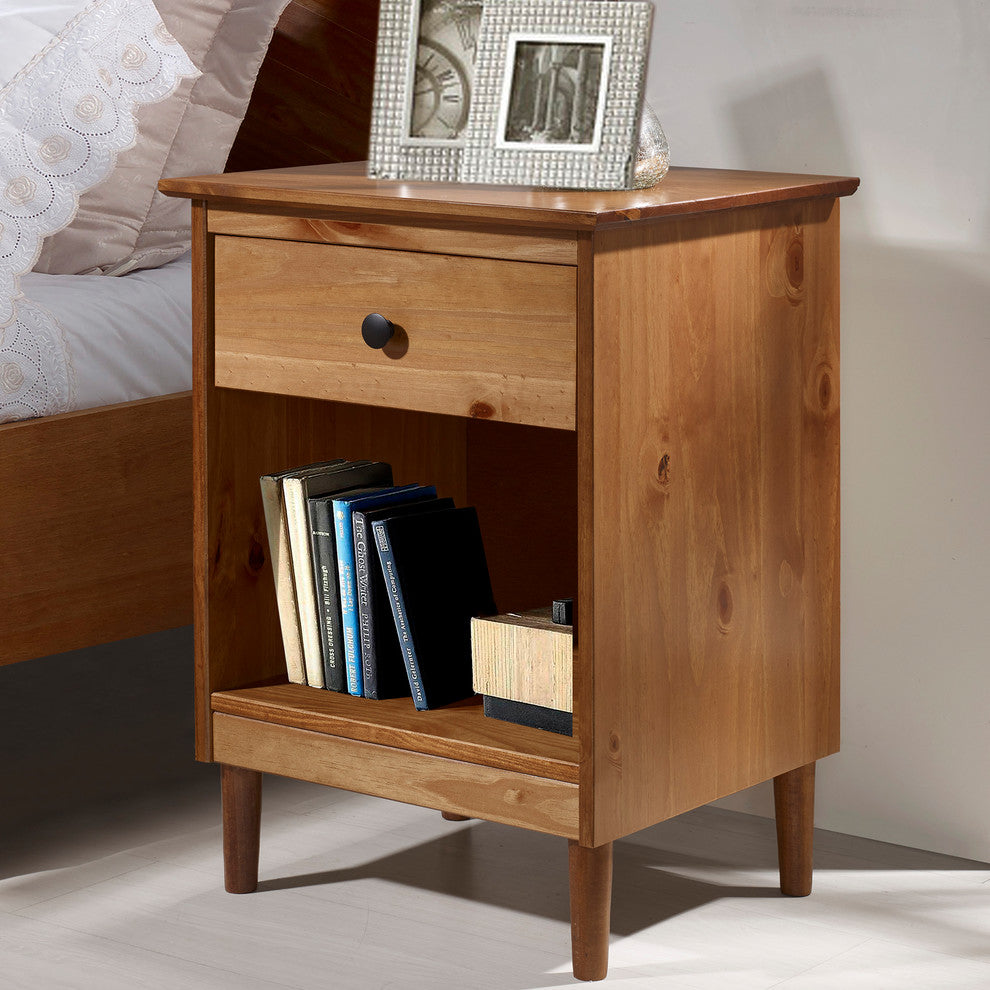 Classic Midcentury Modern 1-Drawer Solid Wood Nightstand Side Table, Caramel