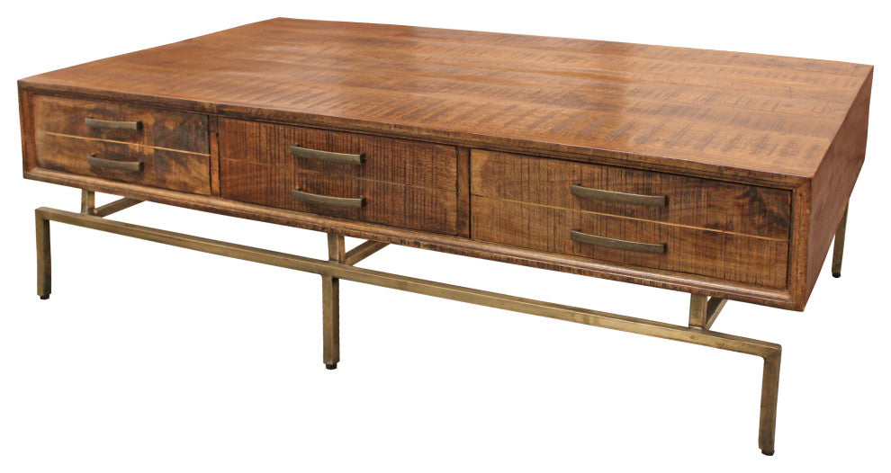 Goldbust Cocktail Table 6 Drawer on a Brass Finished Metal Stand