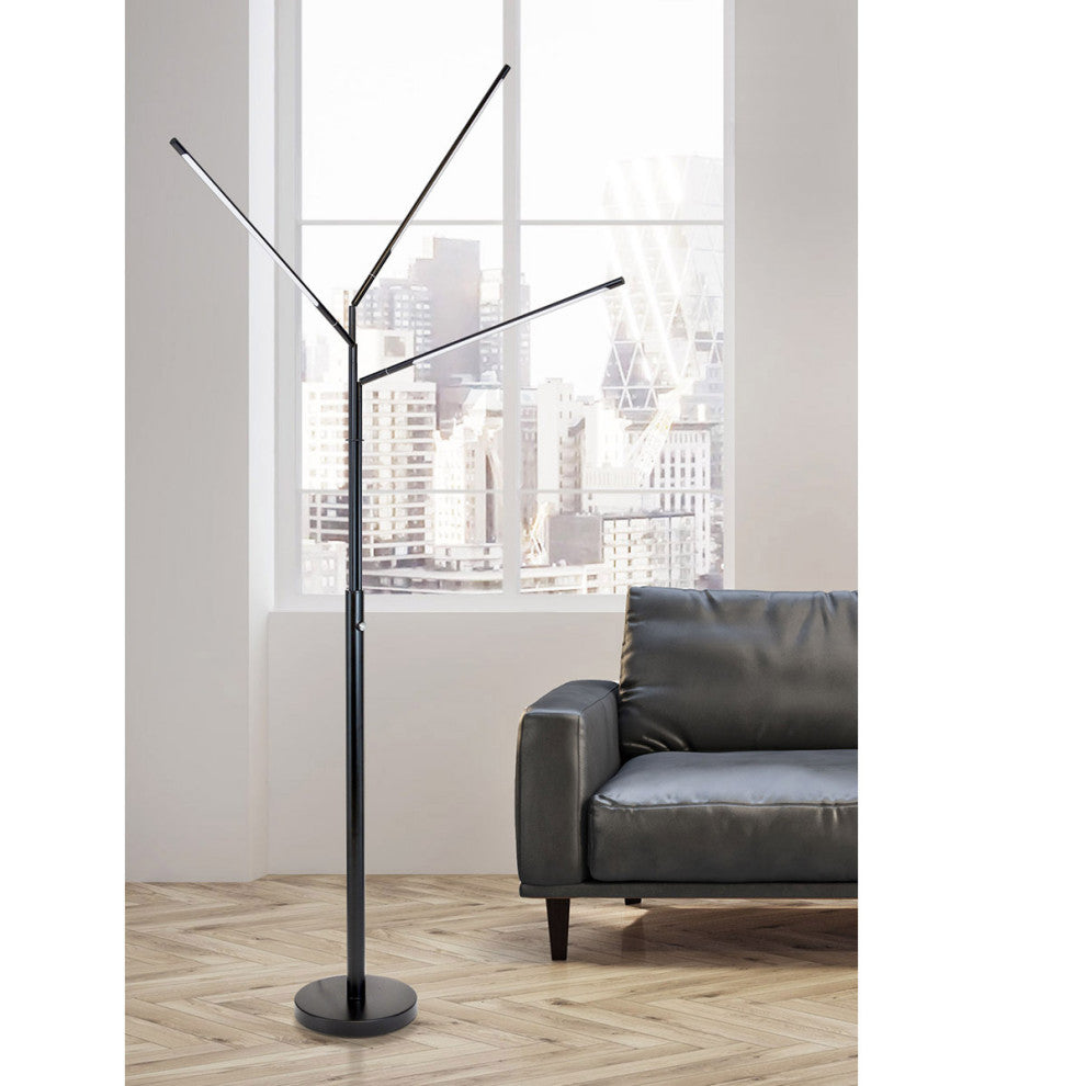 HOMEGLAM  Terminals 3-lights  24W  LED Adjustable Floor Lamp, Black