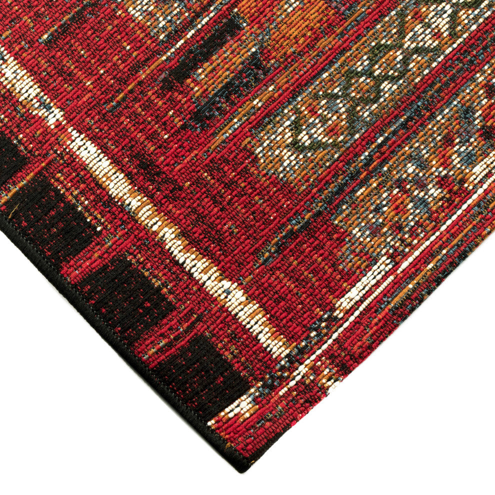 Esencia Tribal Stripe Indoor/Outdoor Mat Red 1'11"x4'11"