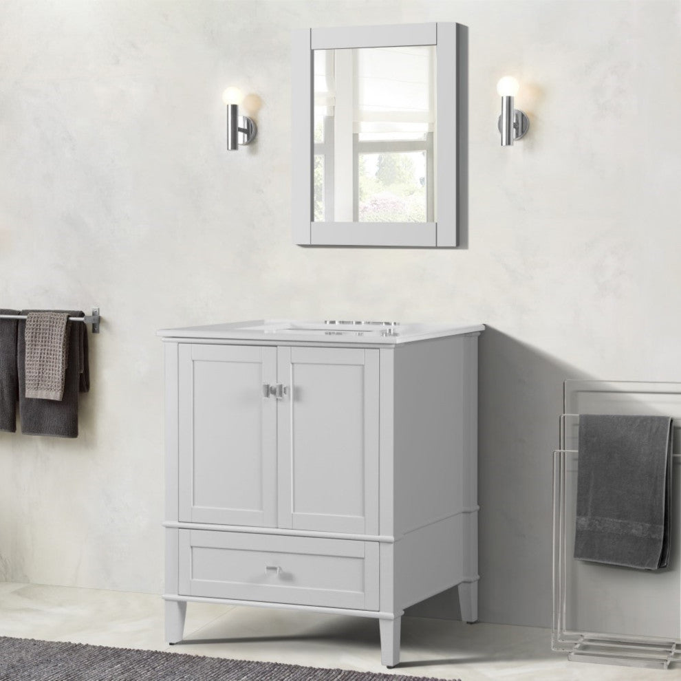 31" Single Vanity, White With Engineered Stone Top