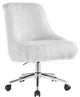 Benzara BM269063 Swivel Office Chair With Faux Fur Fabric, White and Chrome