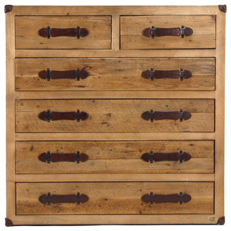Albert Rustic Vintage Style 6-Drawer Sideboard With Leather Handles