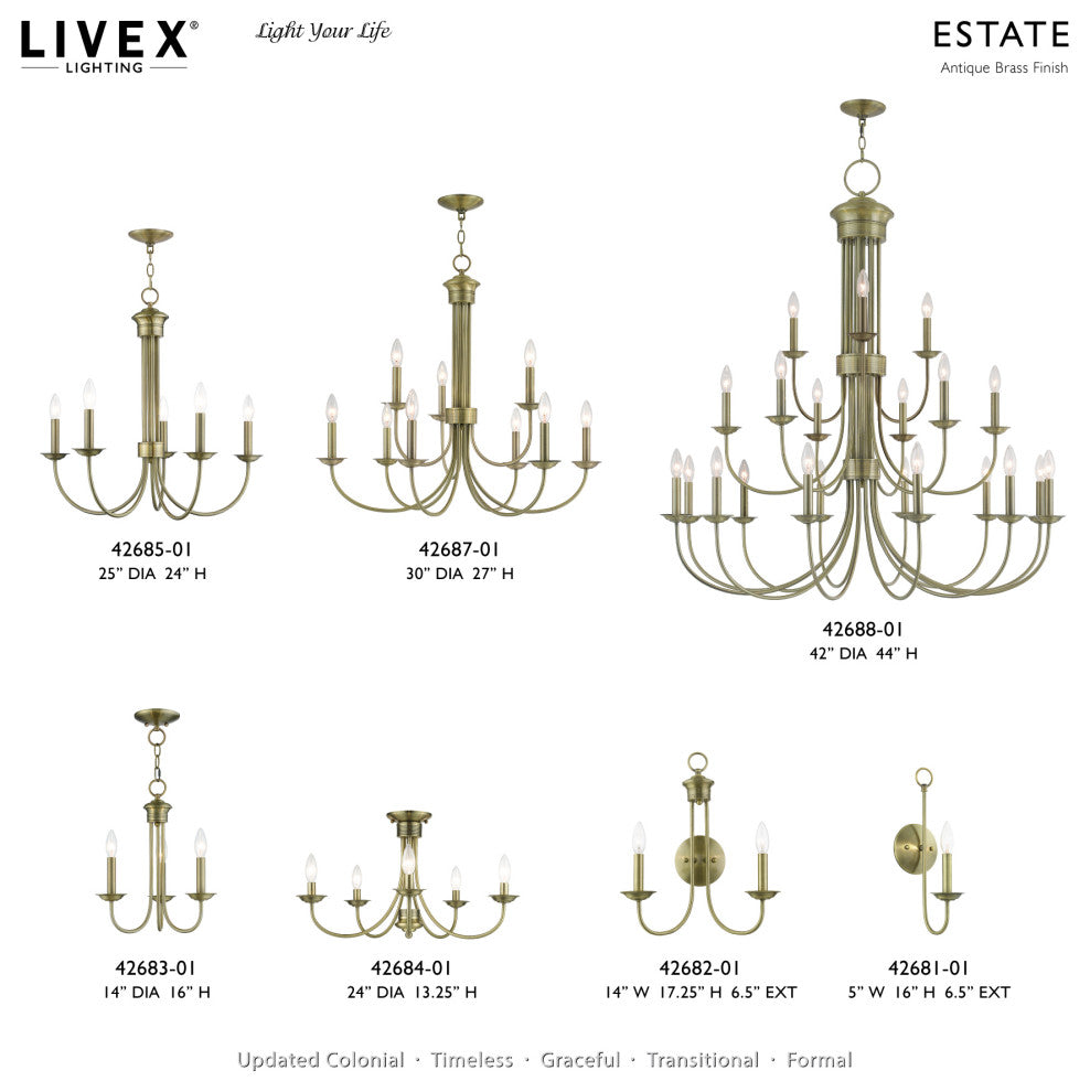 Livex Lighting Estate 5-Light Antique Brass Large Semi-Flush