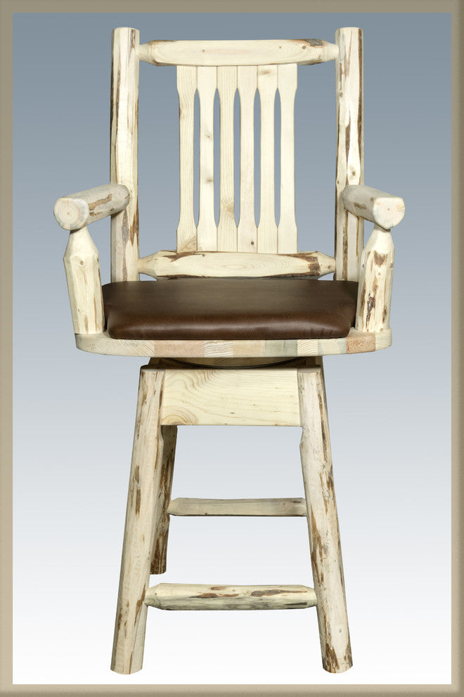 Montana Swivel Captain's Barstool, Saddle Upholstery, Ready to Finish
