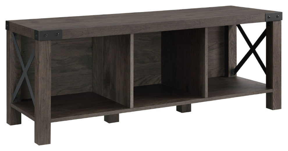 Farmhouse Metal-X 3-Cubby Entry Bench "“ Sable