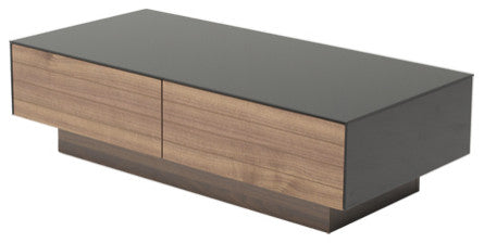 12" Walnut Veneer  Mdf  And Glass Coffee Table