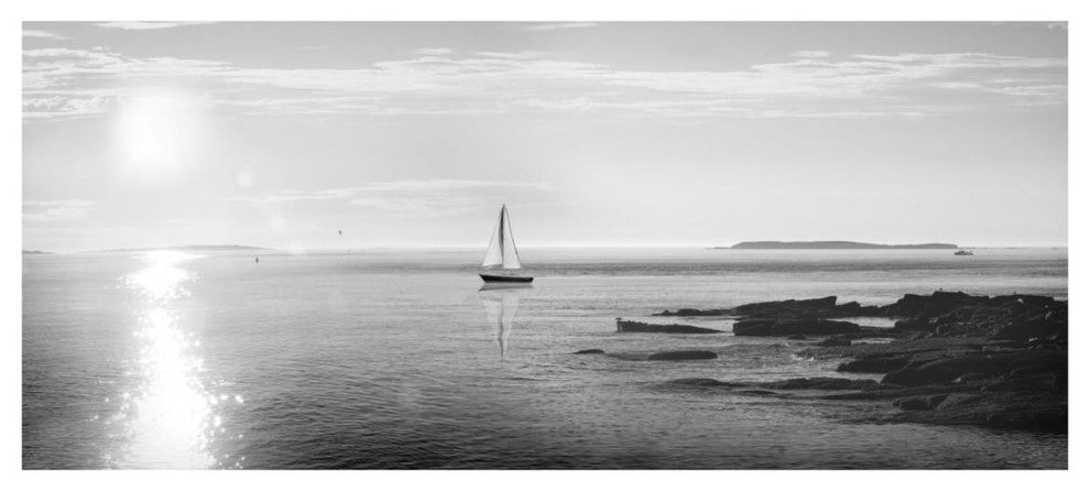 "Evening Sail Black and White" Digital Paper Print by Sue Schlabach, 32"x15"