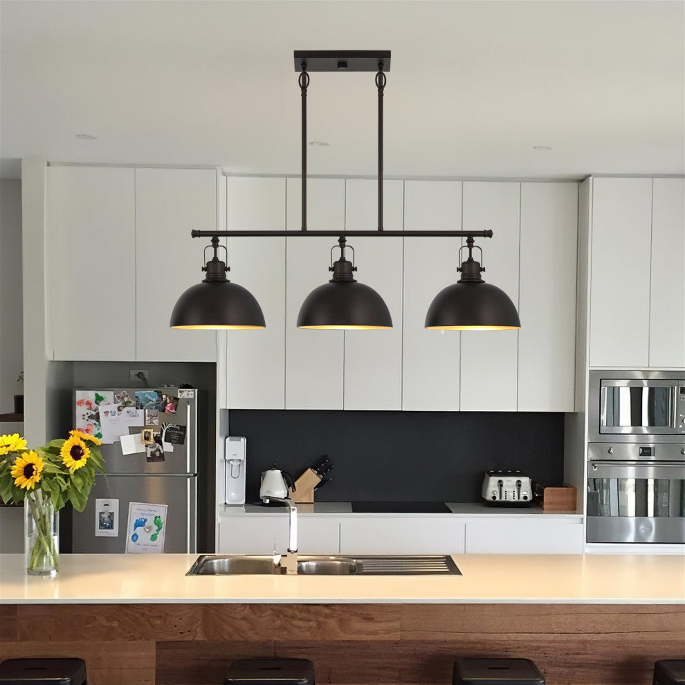 Kira Home Belle 34" Kitchen Island Light, Dome Shades, Swivel Joints, Oil Rubbed