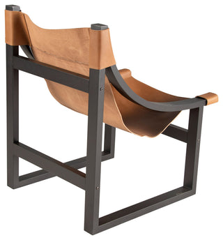 Lima Natural Top Grain Leather Sling Chair with Black Solid Wood Frame