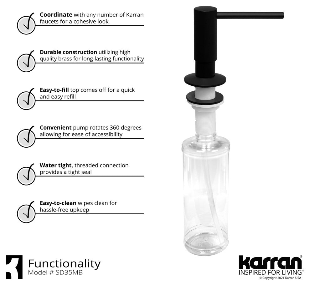 Karran 1-Handle Pull-Down Kitchen Faucet With Soap Dispenser, Matte Black