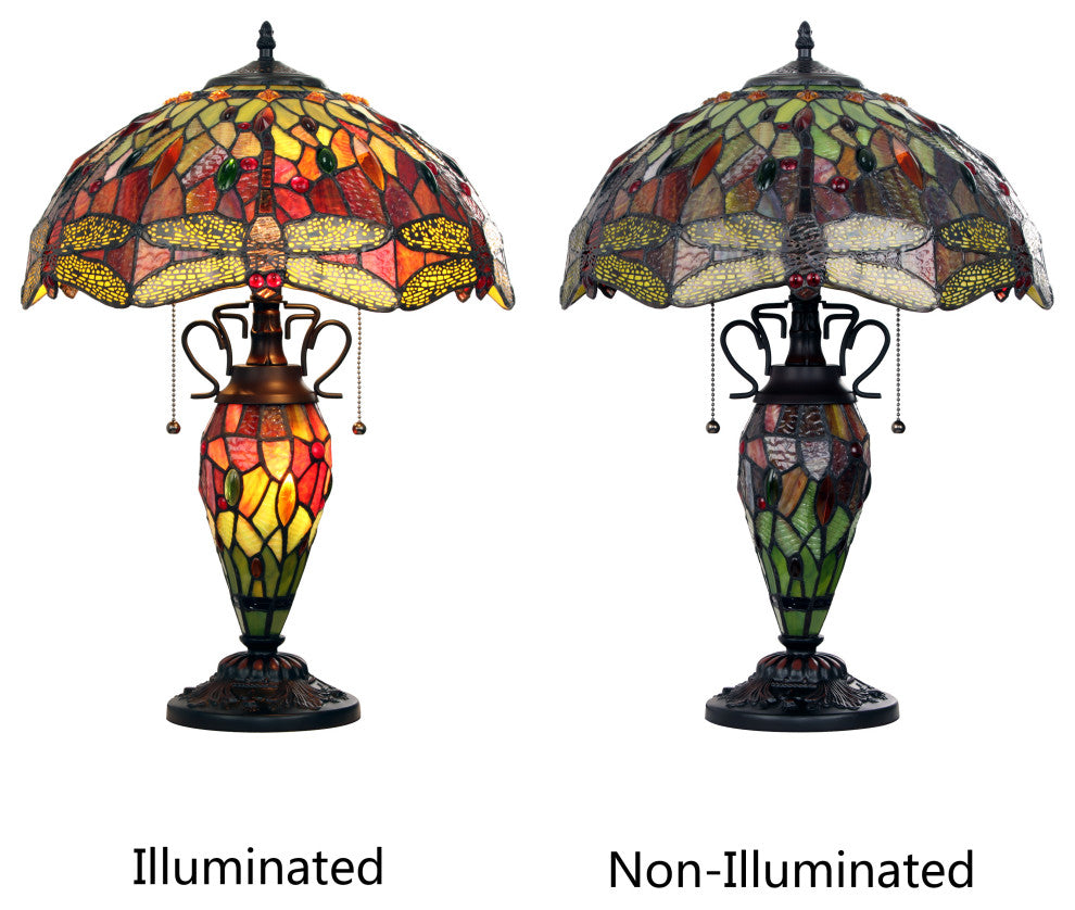 Empress Tiffany-Style Dark Bronze 3 Light Double Lit Table Lamp 16" Shade