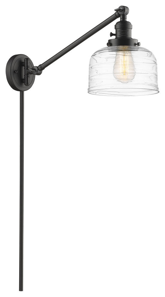 Bell Swing Arm With Switch, Oil Rubbed Bronze, Clear Deco Swirl