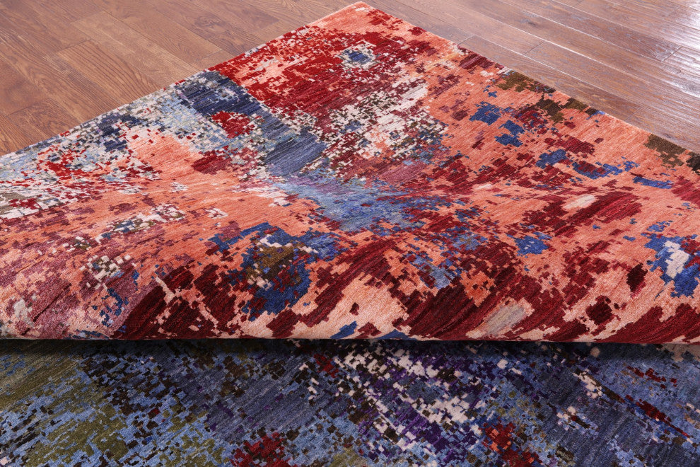 9' 0" X 11' 10" Modern Hand Knotted Wool and Silk Rug Q7234
