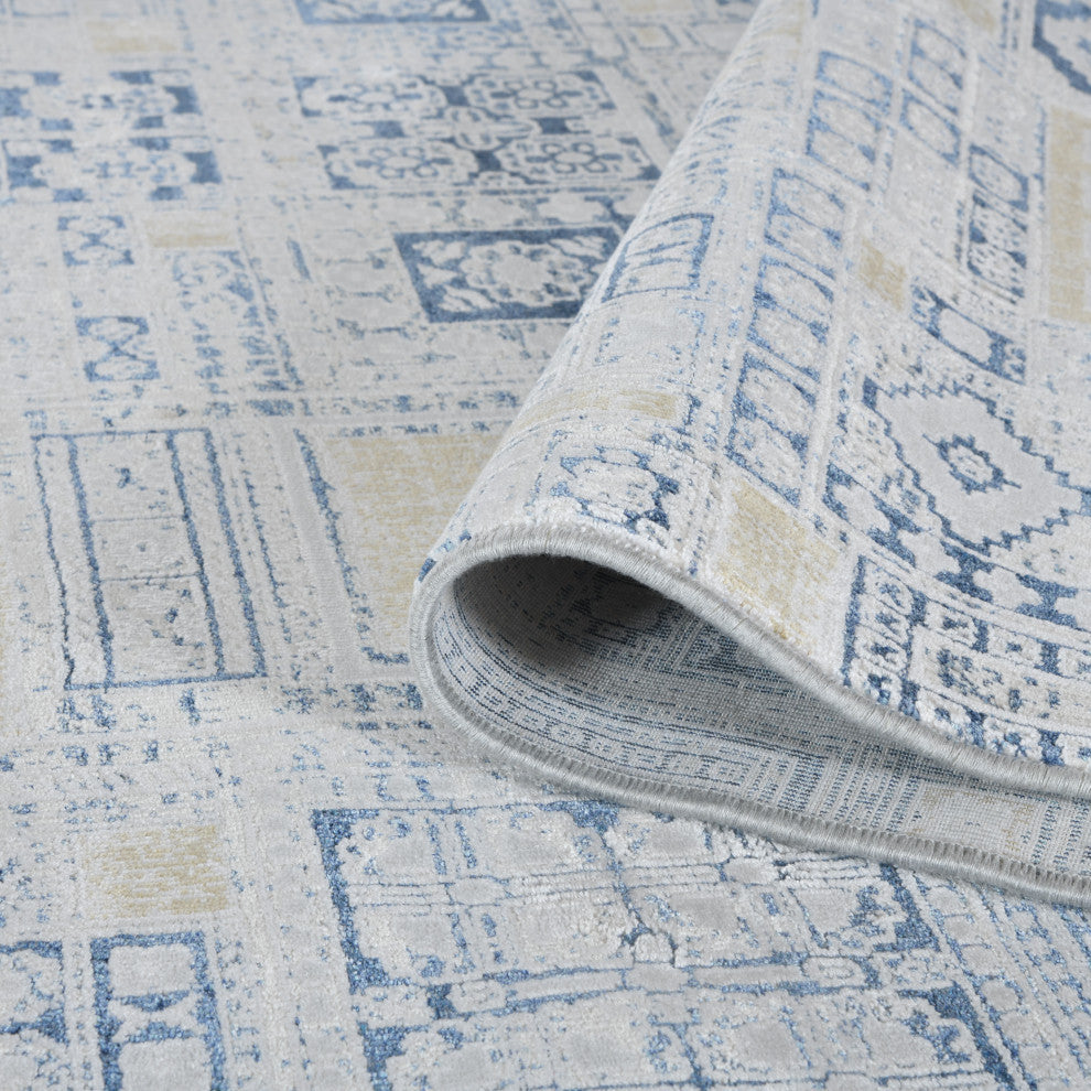 Haleena Inca Navy/Gold Polyester Blend Area Rug, 7'6"x9'6"
