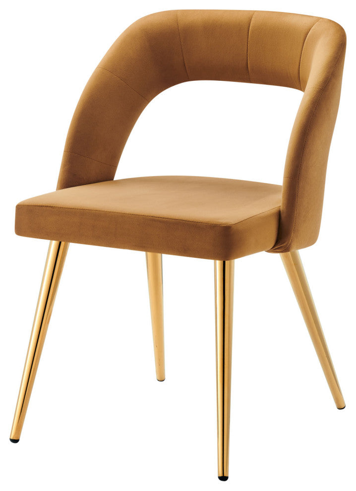 Dining Chair, Gold Brown, Velvet, Modern, Mid Century Cafe Bistro Hospitality