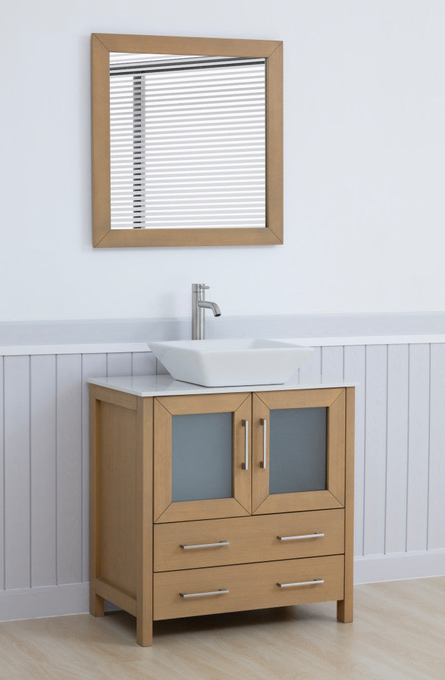 Vanity Art Vanity Set With Vessel Sink, Natural Oak, 30", Standard Mirror