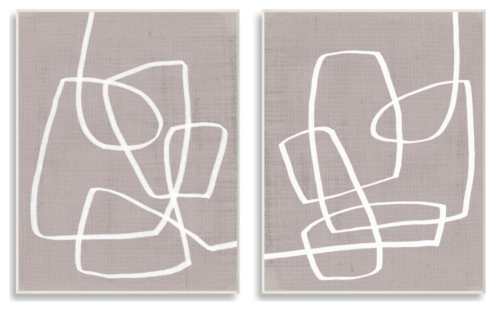 Abstract Busy Line Minimal Boho Design Brown White,2pc, each 13 x 19