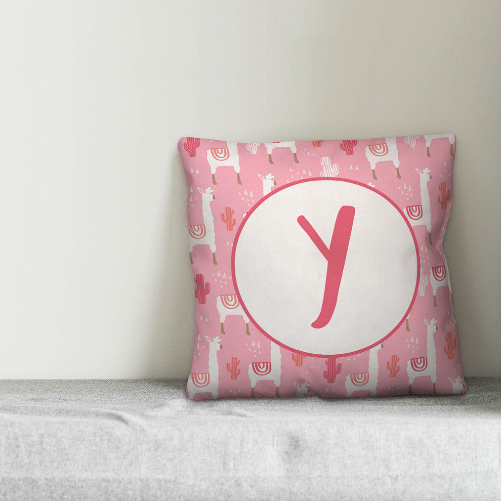 Monogram Lllama Pattern - Y 16x16 Spun Poly Pillow