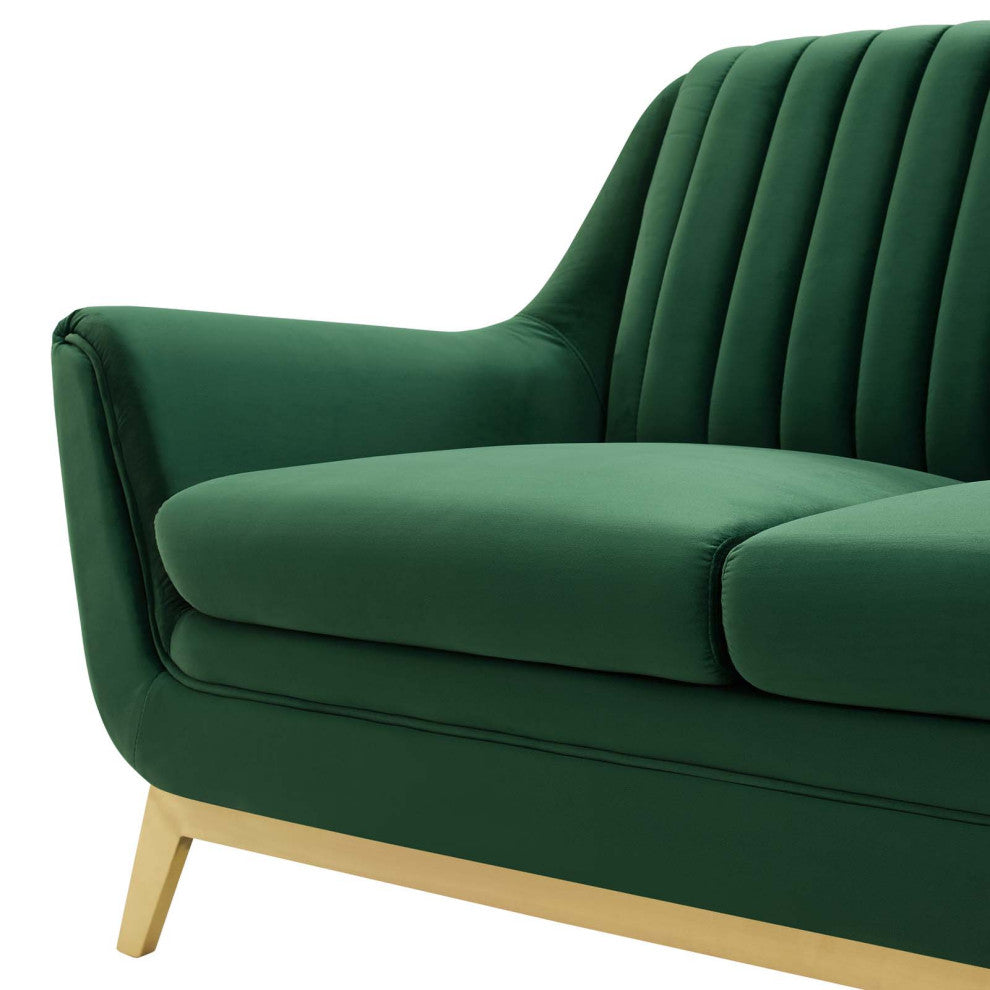 Tufted Loveseat Sofa, Velvet, Green, Modern, Living Lounge Hotel Hospitality