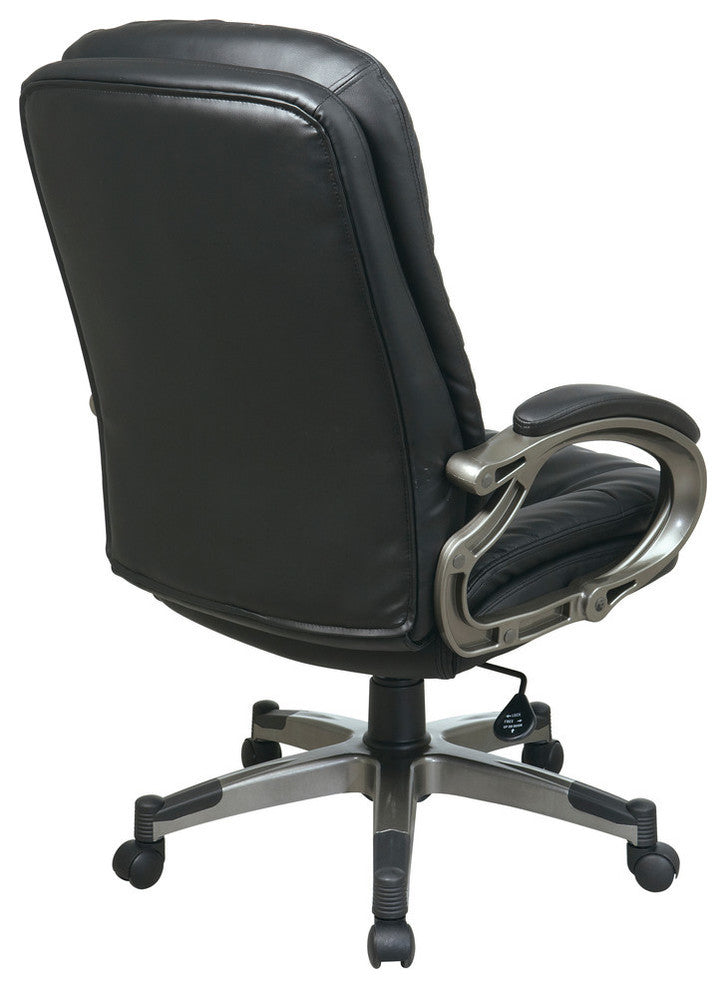 Executive Black Bonded Leather Chair with Padded Arms and Titanium Coated Frame
