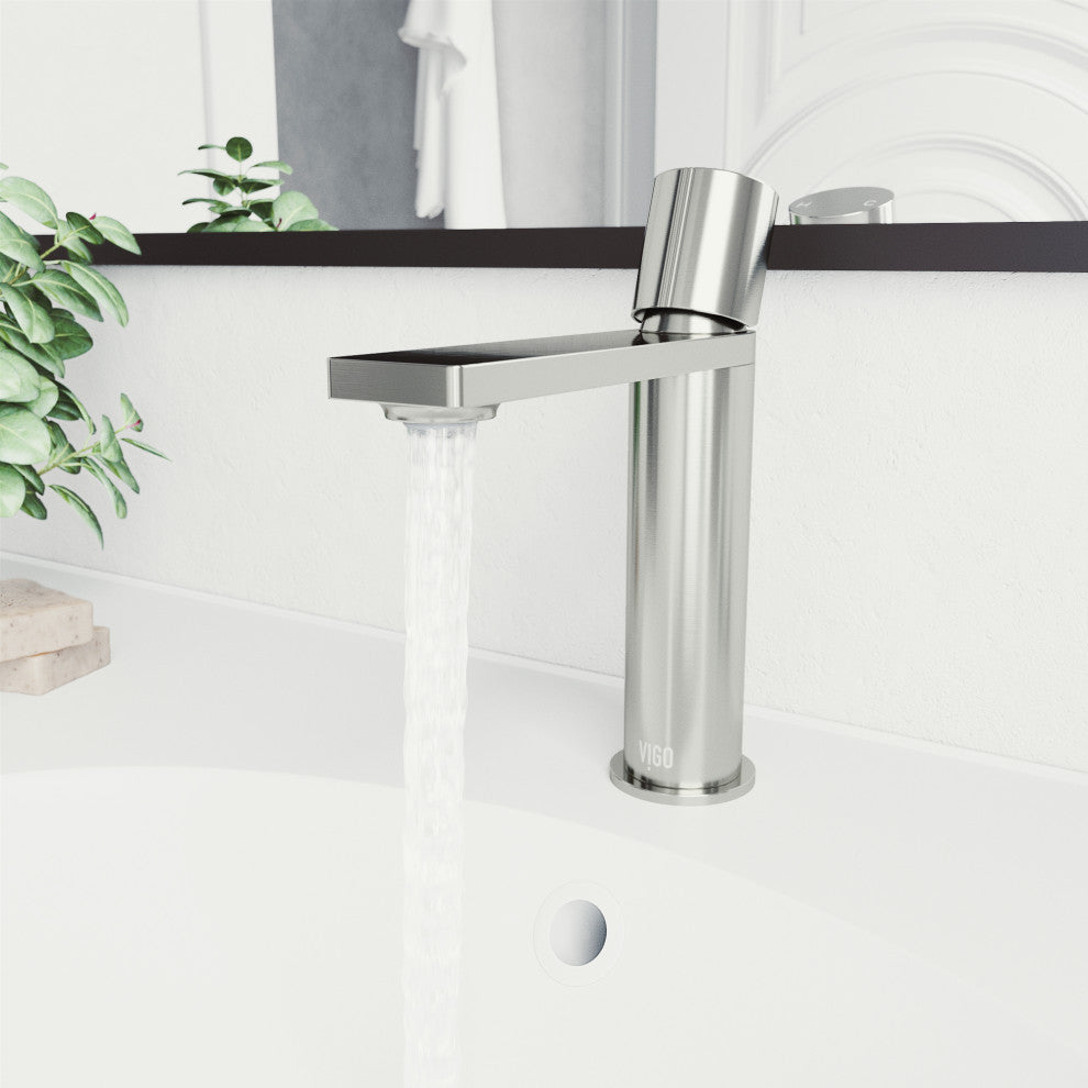 VIGO Halsey 8" H Single Handle Single Hole Bathroom Faucet, Brushed Nickel, Without Extras