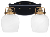 Easton 2 Light Bath Bar, Matte Black & Brass, 6" White Marble Glass