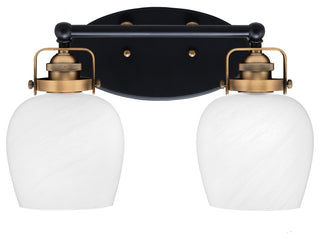 Easton 2 Light Bath Bar, Matte Black & Brass, 6" White Marble Glass