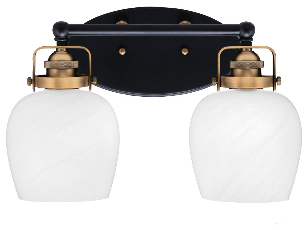Easton 2 Light Bath Bar, Matte Black & Brass, 6" White Marble Glass