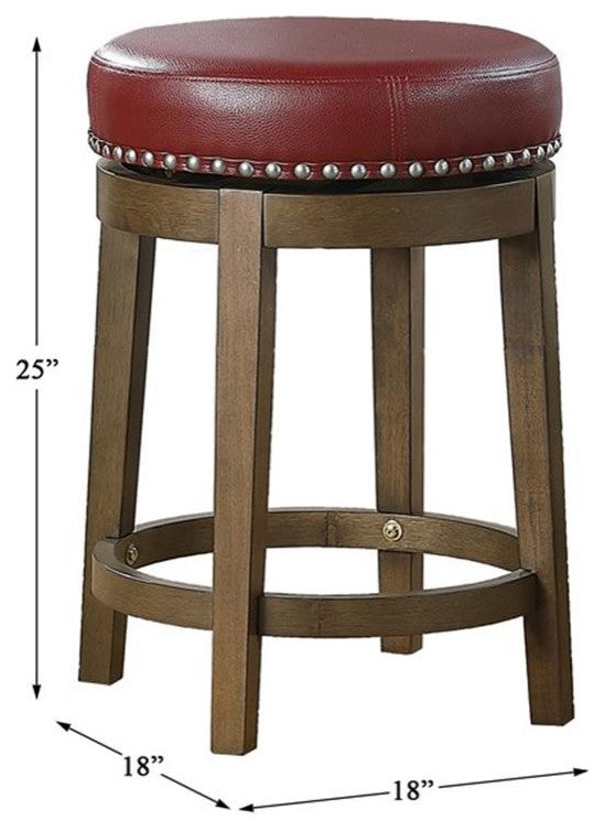 Lexicon Westby 24" Faux Leather Round Swivel Counter Stool in Red (Set of 2)
