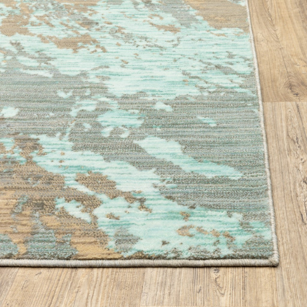 8??11??Blue And Gray Abstract Impasto Area Rug