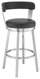 30" Chic Black Faux Leather With Stainless Steel Finish Swivel Bar Stool