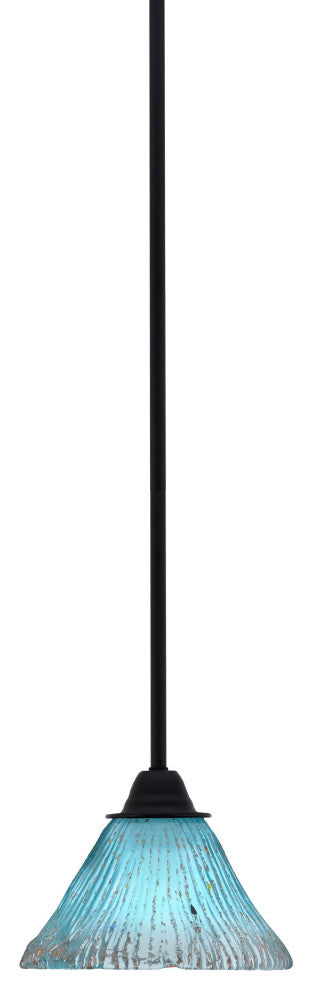 Paramount Mini Pendant, Matte Black, 7" Teal Crystal Glass