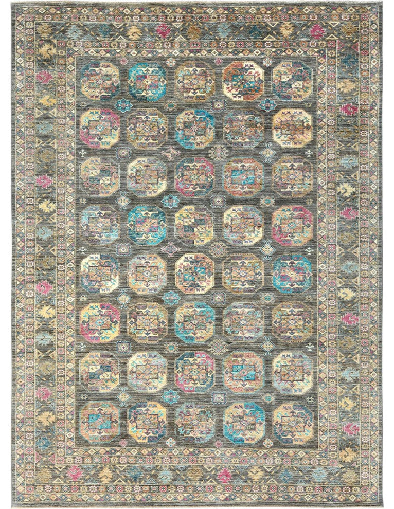 Sage Green, Hand Knotted Afghan Super Kazak Pure Wool Oriental Rug, 8'9"x11'7"