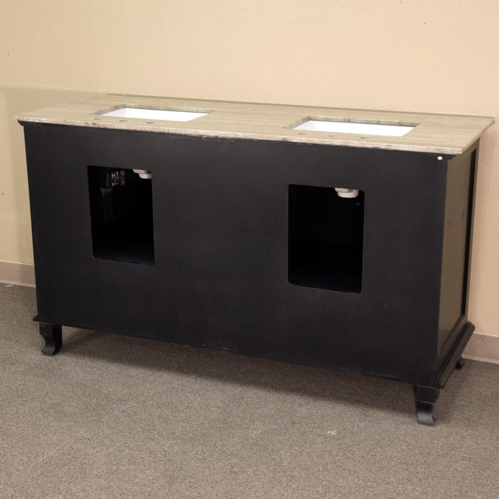 62" Double Sink Vanity-Wood-Ebony