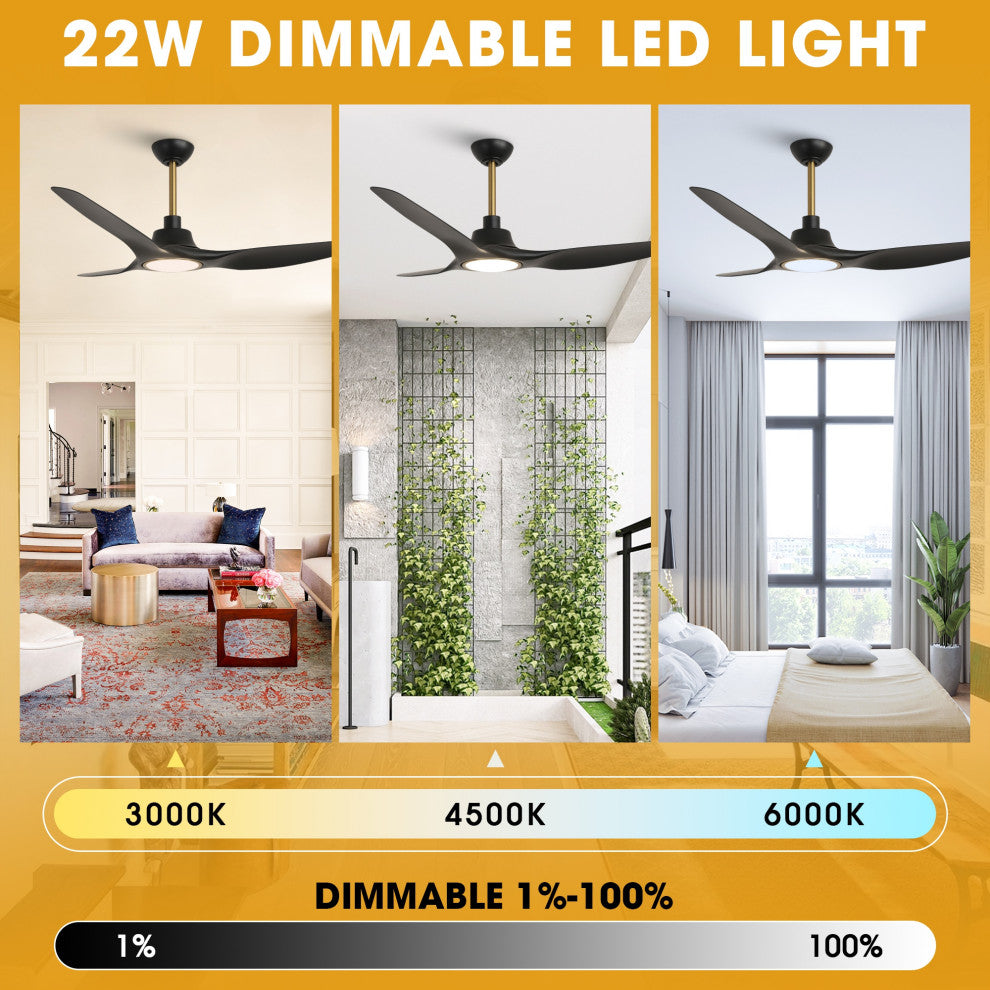 52-inch Modern Black LED Smart Ceiling Fan with Remote