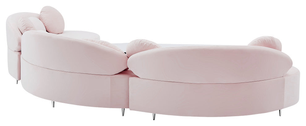 Vivacious Velvet Upholstered 3-Piece Sectional, Pink