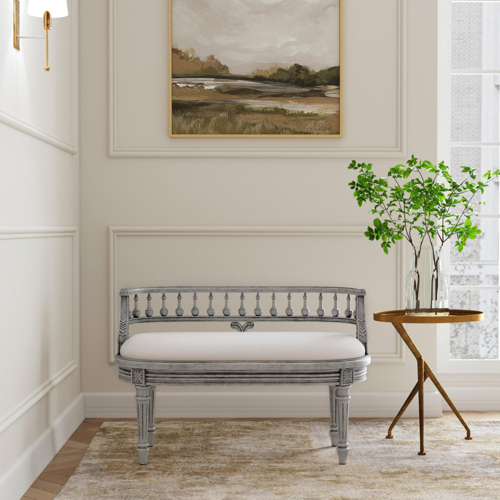 Hathaway 37" Upholstered Bench, Powder Gray