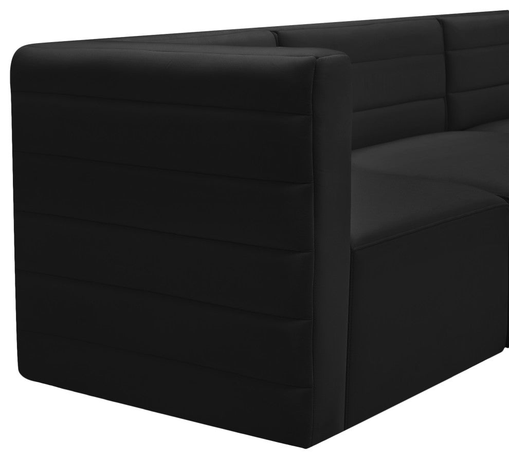 Quincy Velvet Upholstered 5-Piece L-Shaped Modular Sectional, Black