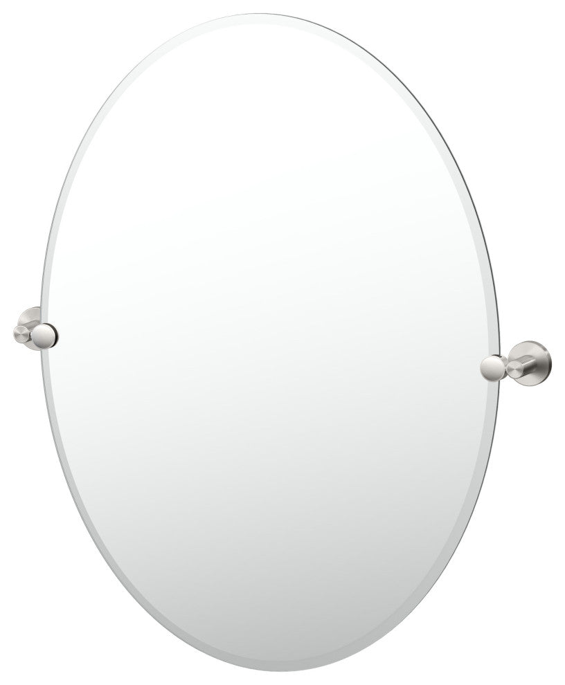 Reveal Frameless Oval Mirror, Satin Nickel, 32"