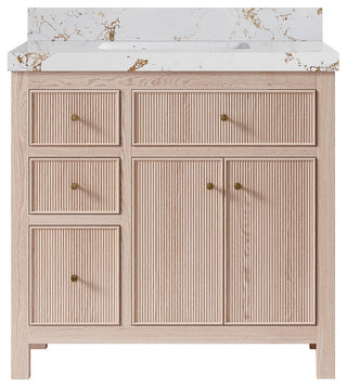 Sonoma Oak 36" Center Sink Bath Vanity With 2" Viola Gold