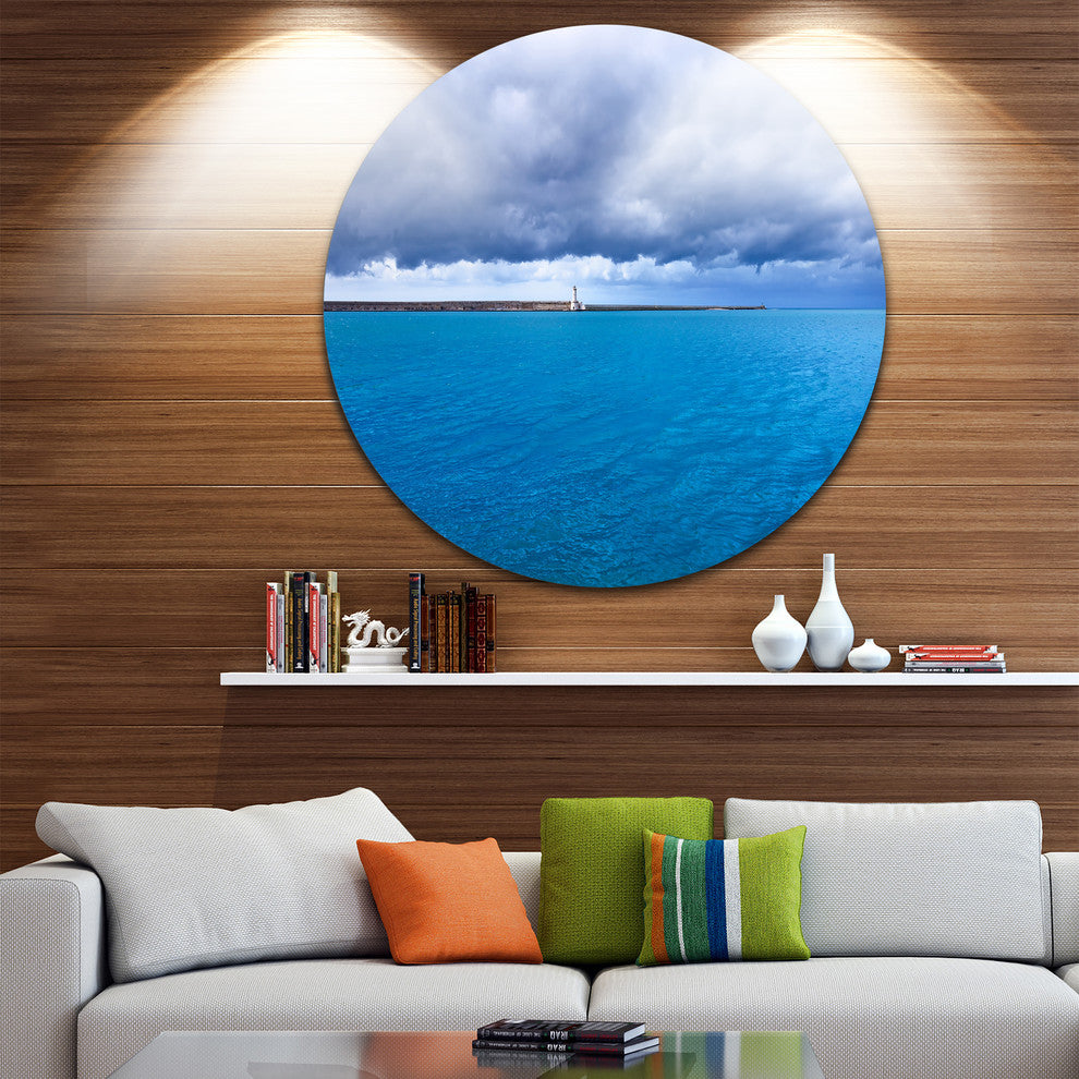 Livorno Port Lighthouse, Seascape Photo Round Metal Wall Art, 23"